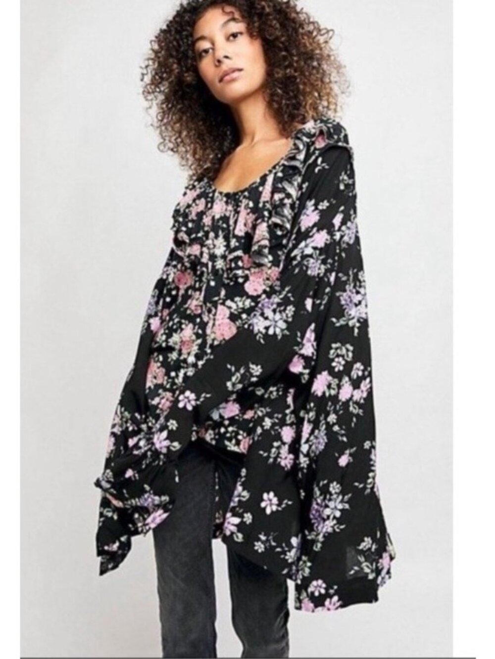 Free People Loretta Bell Sleeve V-Neck Tunic Top Size XS Oversized Whimsigoth